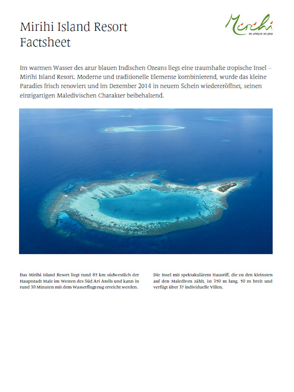 Mirihi Island Resort - Datenblatt